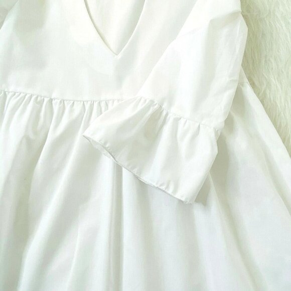 boohoo Women's size 6 Petite V Neck Smock Mini Dress 3/4 Sleeves White NEW - Picture 4 of 8